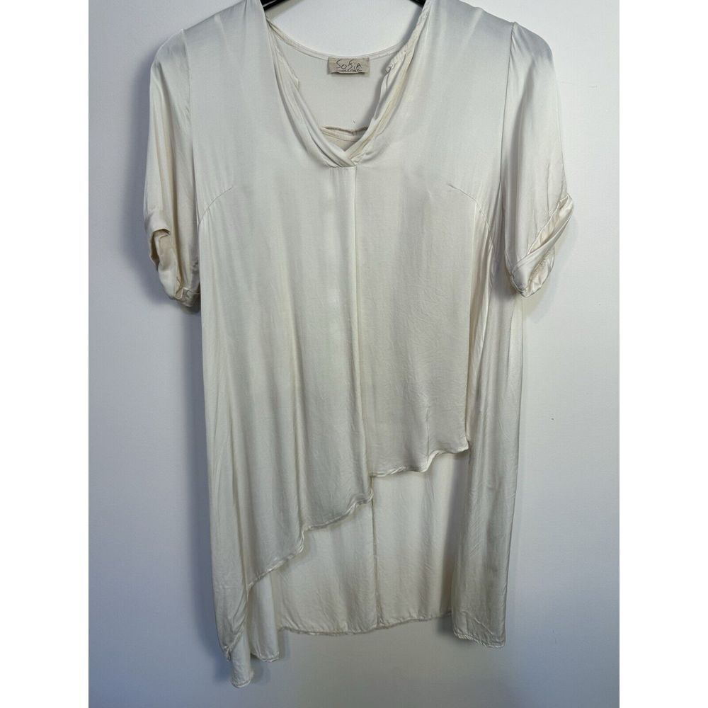 Sofia Made In Italy Satin Top Hi Low‎ Ivory One Size Lagenlook Cami Included